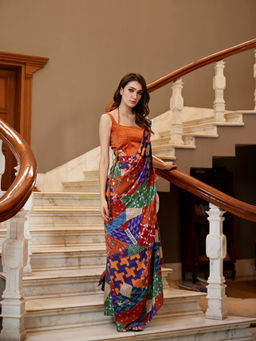 Amrood - Rust Pre-Draped Saree with Stitched Blouse