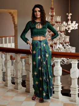 Amrood - Green Crop Top with Skirt (Set of 2)