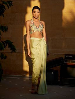 Amrood - Beige Crop Top with Skirt (Set of 2)