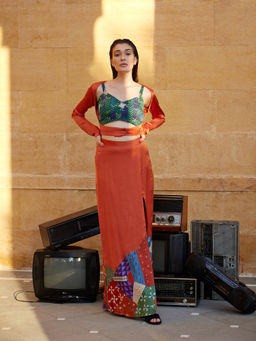 Amrood - Rust Blouse with Skirt and Jacket (Set of 3)