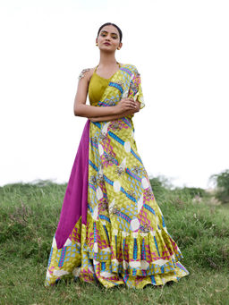 Amrood - Green Blouse with Lehenga and Dupatta (Set of 3)