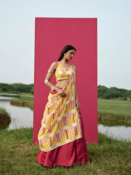 Amrood - Yellow Blouse with Lehenga and Dupatta (Set of 3)