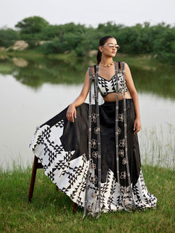 Amrood - Black Blouse with Lehenga and Dupatta (Set of 3)