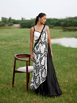 Amrood - Black Blouse with Lehenga and Dupatta (Set of 3)