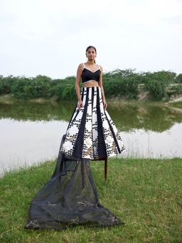 Amrood - Black Blouse with Lehenga and Dupatta (Set of 3)