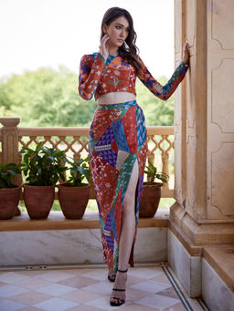 Amrood - Multi-Colour Crop Top with Skirt (Set of 2)