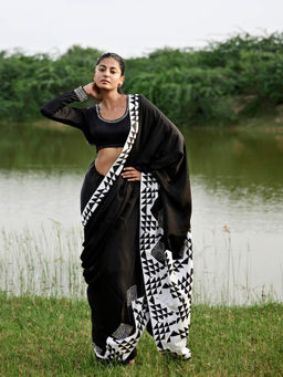 Amrood - Black Saree with Stitched Blouse