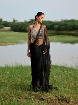 Amrood - Black Saree with Stitched Blouse