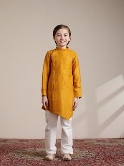 Manyavar - Boys Mustard Blended Viscose Solid Kurta Pyjama (Set of 2)