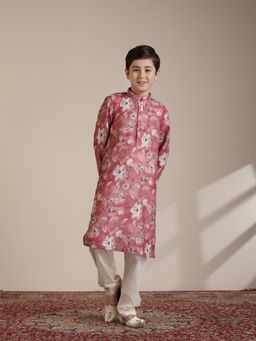 Manyavar - Boys Pink Blended Viscose Digital Print Kurta Pyjama (Set of 2)