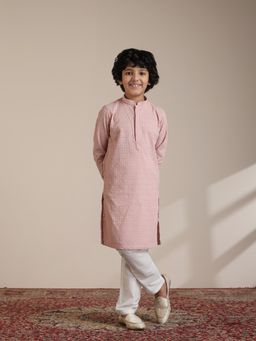 Manyavar - Boys Pink Blended Cotton Thread Work Kurta Pyjama (Set of 2)