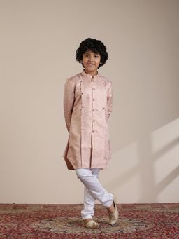 Manyavar - Boys Pink Brocade Jacquard Kurta Trousers (Set of 2)