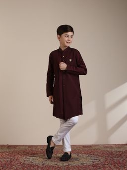 Manyavar - Boys Wine Spandex Solid Kurta Trousers (Set of 2)