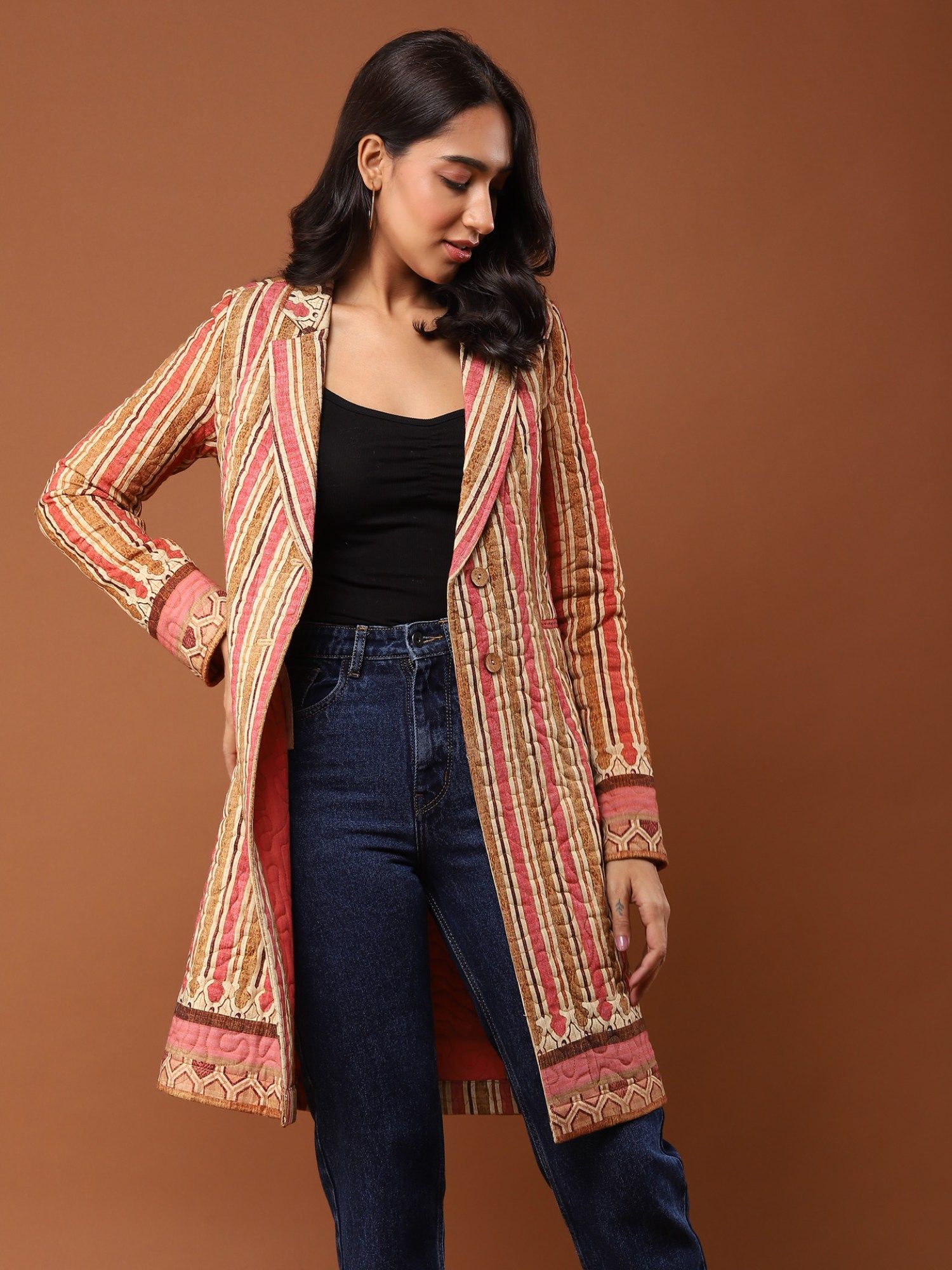 Brown Striped Trench Jacket-picture-37