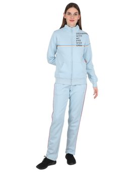 Monte Carlo - Women Cotton Blend Blue Typography High Neck Tracksuit (Set of 2)