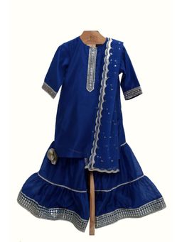 MiniMe Organics - Blue Kurta With Sharara & Dupatta (Set of 3)