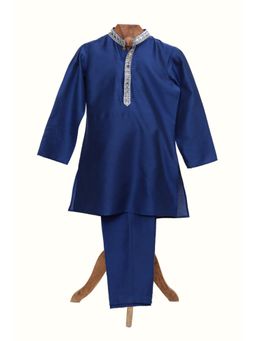 MiniMe Organics - Blue Mirror Work Kurta With Pyjama (Set of 2)