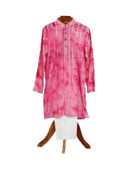 MiniMe Organics - Cotton Lurex Pink Kurta With Pyjama (Set of 2)