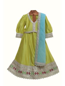 MiniMe Organics - Green Choli With Lehenga & Dupatta (Set of 3)