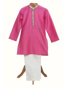 MiniMe Organics - Pink Solid Sequined Kurta With Pyjama (Set of 2)