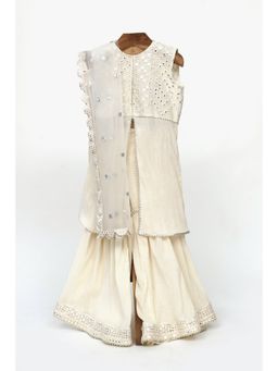 MiniMe Organics - Off White Kurta & Sharara With Dupatta (Set of 3)