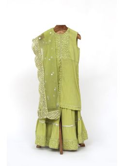 MiniMe Organics - Green Kurta & Sharara With Dupatta (Set of 3)