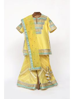MiniMe Organics - Yellow Gota Kurta and Sharara & Dupatta (Set of 3)