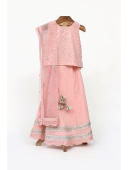 MiniMe Organics - Peach Choli With Lehenga & Dupatta (Set of 3)