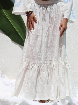 Chidiyaa - Safed Anabeth Handprinted Cotton Skirt