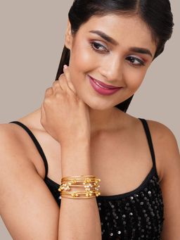 BINNI - Gold-Toned and White Studded Cuff Bracelet