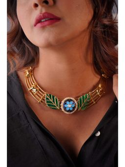 BINNI - Anti-Tarnish Golden Rajwada Neelkamal Flower Choker