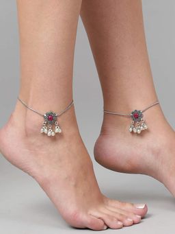 BINNI - German Silver Flower Anklets