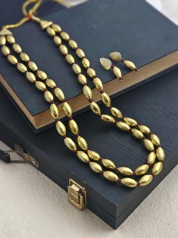 BINNI - Anti-Tarnish Gold Toned Aishwarya Rupa Long Beaded Necklace Set