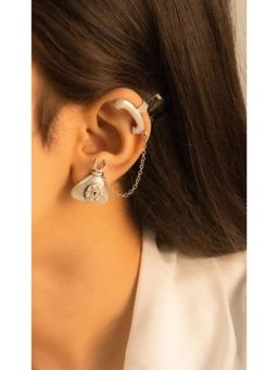 BINNI - German Silver Telephone Ear Cuff Earrings With Oxidized Silver Finish