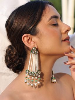 BINNI - Mriga Green Kundan Pearl Earrings