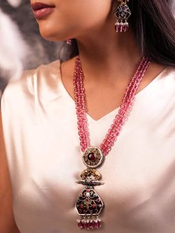 BINNI - Pink Hydro Bead Floral Pendant Necklace Set