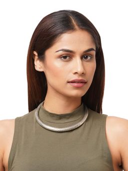 BINNI - German Silver Quilted Pattern Hasuri Necklace