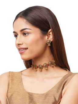BINNI - Gold-Toned Grace Floral Choker Set with Pearl Beads