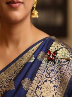 Accessher - Red Butterfly Enamel Saree Brooch Lapel Pin