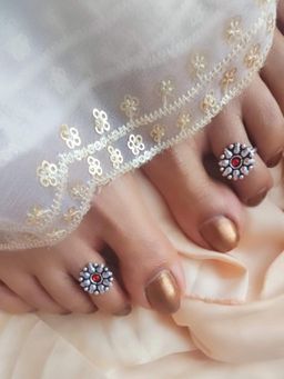BINNI - Womens Silver Red German Toe Ring
