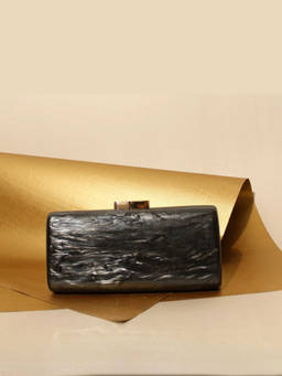 BE CHIC - Black Rectangle Elegant Acrylic Clutch With crossbody Chain strap