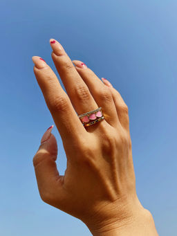 Pipa Bella by Nykaa Fashion - Gold Stone Studded Pink Heart Enamel Ring