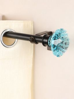 The Decor Mart - 48"-88" Blue Bloom Finial Extendable Curtain Rod Black 19Mm (Hardware Included)