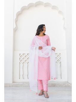 Kohsh - Printed Cotton Kurta With Kota Doriya Dupatta (Set of 3)