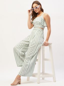 ANVI Be Yourself - Green & White Striped Smocked Crop Top