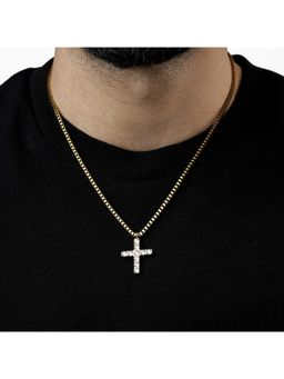 SWASHAA - White Auron Cross Diamond Men's Pendant Necklace