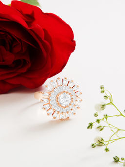 Zaveri Pearls - Rose Gold Dazzling CZ Party Bling Statement Brass Adjustable Finger Ring-ZPFK16894