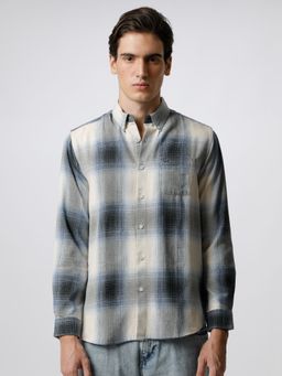 The Bear House - Men Blue & Grey Checked Slim Fit Cotton Casual Shirt