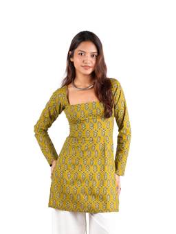 NISHORAMA - Mustard Kaina Full Sleeved Corset Kurti