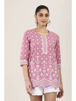 Rangriti - Women Pink Cotton Straight Tunic Top